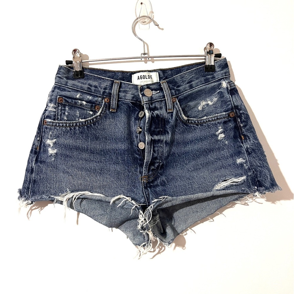 AGOLDE‎ Blue Parker Vintage Distressed Denim Short High Rise Cut Off Jean 23